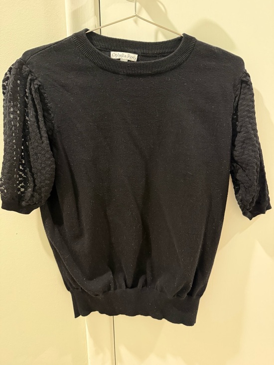 Ophelia Roe Tops - Ophelia Roe Black Puff Sleeve sweater Knit Top